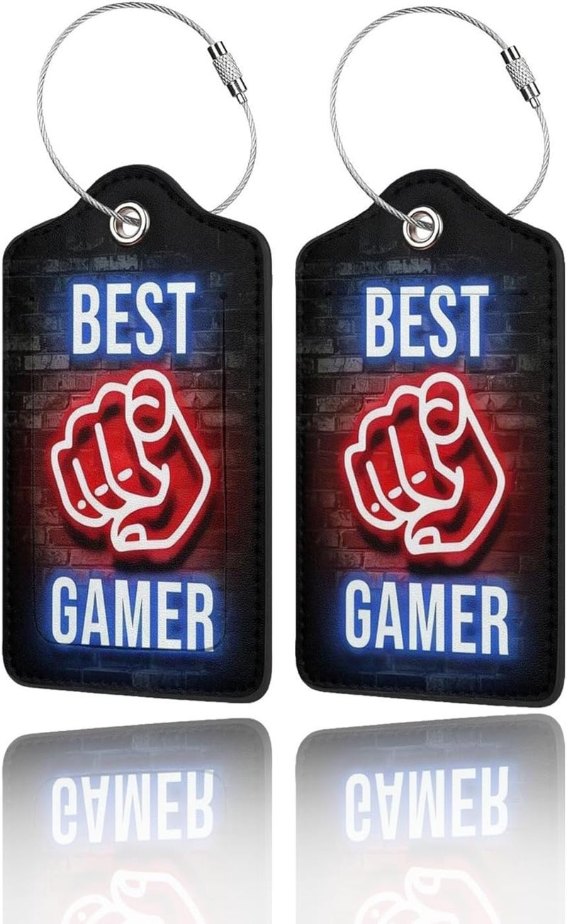 GACCAP 2 Pack Luggage Tags for Suitcase, Privacy Cover ID Label with Stainless Steel and Address Card for Travel Bag Backpack Cruise Ship Essentials Tag Men Boys - Best Gamer - Image 1